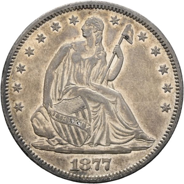 1877 S USA 1/2 dollar, CNG AU53, 01