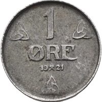 1921 1 øre Haakon VII, jern, 1+