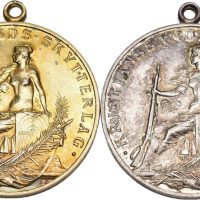 1865 Kristiansand Skytterlag, med hempe, Throndsen, 31 mm, sølv, 01
