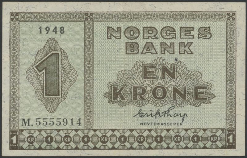 1948 1 krone M.5555914, 1+