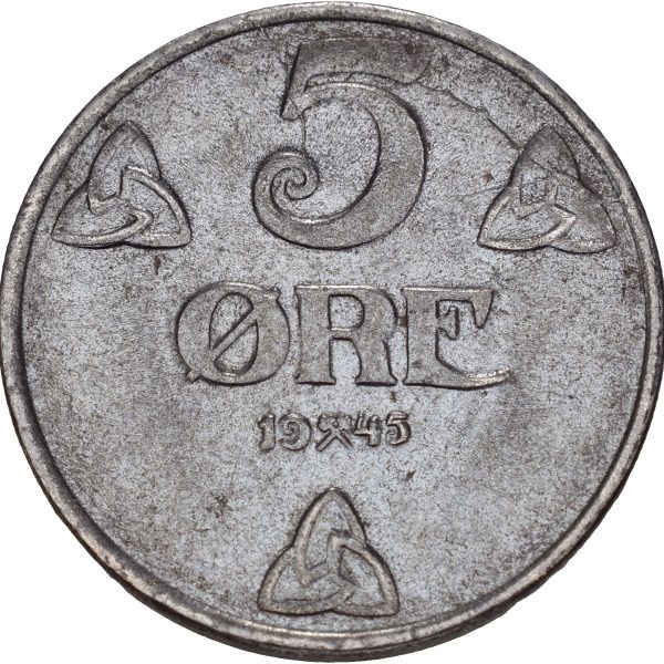 1945 5 øre, jern, 0/01