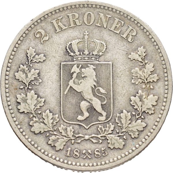 1885 2 kroner Oscar II, graffiti,1