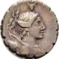 81 f. Kr. AR denarius A Postumius Albinus, serratus, 1