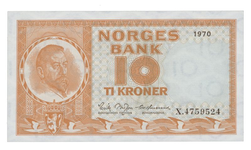 1970 10 kroner X.4759524, Erstatningsseddel, 0/01