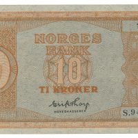 1951 10 kroner S.9406058, liten hjørne brett, 0/01