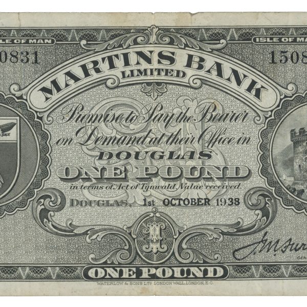 1938 Isle of Man 1 pound, Martins Bank, 1/1-