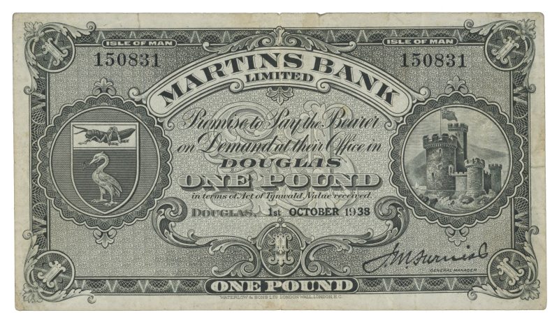 1938 Isle of Man 1 pound, Martins Bank, 1/1-