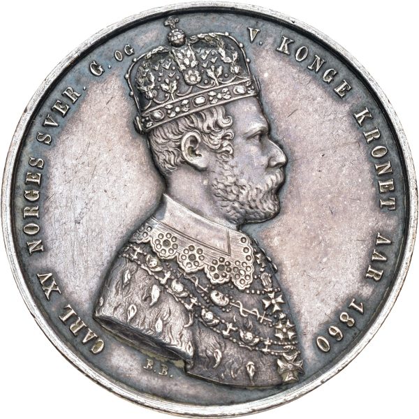 1860 Norge Kastepenning til kroningen Karl XV (1859-1872), 1+/01