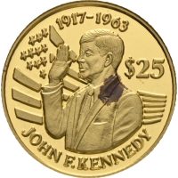 1994 Niue 25 dollars, J.F. Kennedy, rød flekk, 0