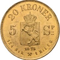 1875 20 kroner/ 5 spd. Oscar II, 0/01