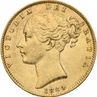 1864 England sovereign Victoria (1837-1901), ex. Douro vrak, kantstøtt, 01