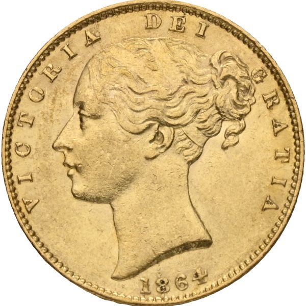 1864 England sovereign Victoria (1837-1901), ex. Douro vrak, kantstøtt, 01