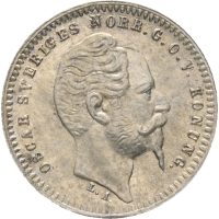 1857 på 6 Sverige 25 öre Oskar I (1844-1859), 0/01