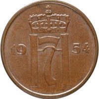 1954 5 øre Haakon VII, 0