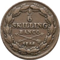1844 Sverige 1/6 skilling Karl XIV Johan (1818-1844), sjelden, 1/1+