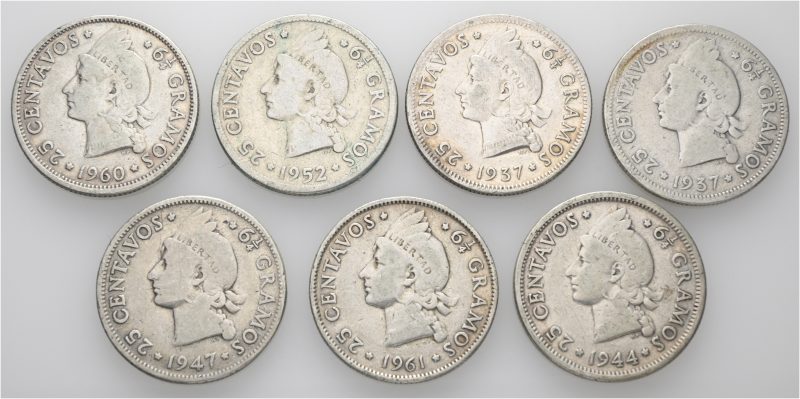 1937-1961 Dominikanske republikk 25 centavos, lott 7 mynter, VK