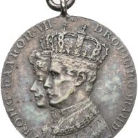 1906 kong Haakon VII og dronning Maud kroningen, miniatyr, 16 mm, sølv, ripe, 1+