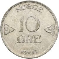 1915 10 øre Haakon VII (1905-1957), 0/01