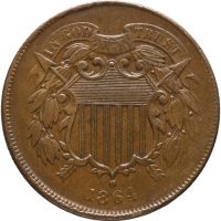 1864 USA 2 cents, første mynt med motto ''In God we trust''