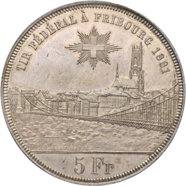 1881 Sveits 5 francs, Fribourg Shooting Festival, 01