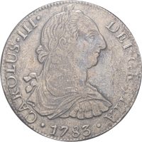 1783 Mexico 8 reales FF Carl III, fra skipsvrak El Cazador, 1+
