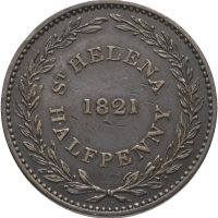 1821 St. Helena 1/2 penny, 1+