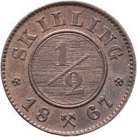 1867 1/2 skilling Carl XV (1859-1872), prakt, 0