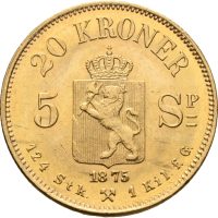 1875 20 kroner/ 5 spd. Oscar II, 0/01