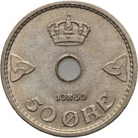 1939 50 øre Haakon VII, 0/01