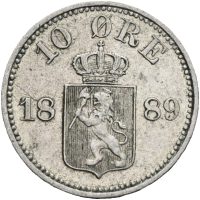 1889 10 øre Oscar II, 1+