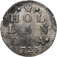 1724 Nederland 2 stuiver, ex. Rundefunnet, kantskade, 1+/01