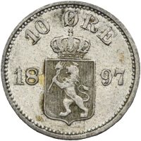 1897 10 øre Oscar II (1872-1905), 1+/01