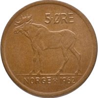 1962  5 øre Olav V, 0