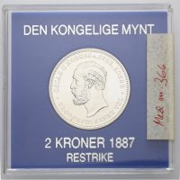 1887 2 kroner, nypreg i sølv, 0