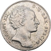 1719 Sverige 2 mark Karl XII, kastemynt til kongens begravelse, 1+
