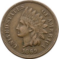 1869 USA cent, Indian Head, 1+