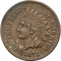 1871 USA cent, Indian Head, korrodert/ irr, 1+