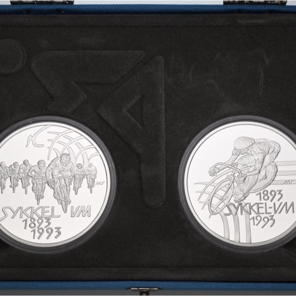 1993 100 kroner Sykkel VM, sølvpar i orig. etui, proof