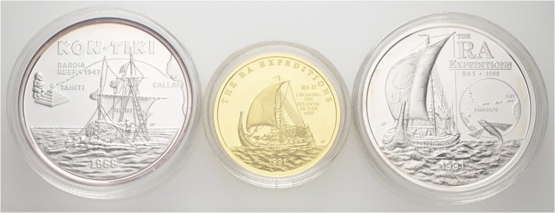 1988 Samoa Kon-Tiki sett i originalt etui, 6,877 gull og 62,2 sølv, proof