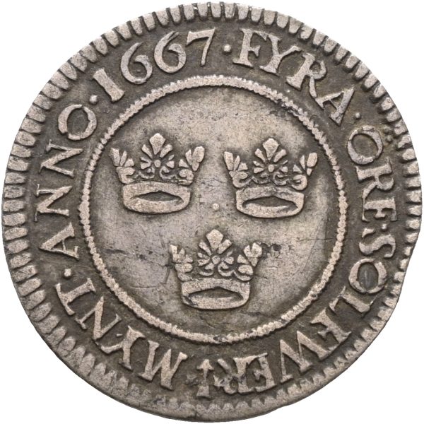 1667 Sverige 4 öre Karl XI (1660-97), 1+