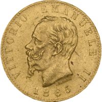 1865 Italia 20 lire Vittorio Emanuele II, 1+/01