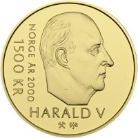 2000 1500 kroner Tusenårsmynten i gull, i originalt etui, proof