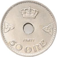 1927 50 øre Haakon VII, 0/01