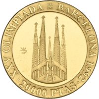 1990 Spania 20.000 pesetas Juan Carlos I (1975-2014), OL Barcelona 1992, Sagrada Familia, 6,73 g .999 gull, proof