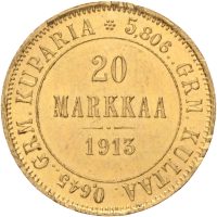 1913 Finland 20 markkaa Nikolai II, kantskader, 01