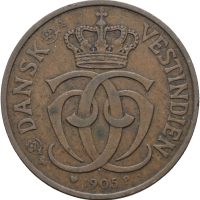 1905 Dansk Vestindien 10 bit/ 2 cents Christian IX, 1/1+