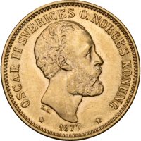 1877 Sverige 20 kronor Oskar II, "o", 1+/01