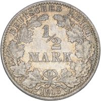 1918 J 1/2 mark Tysk Keiserriket,  1+/01