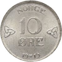1919 10 øre Haakon VII, 0/01
