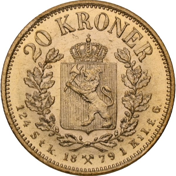 1879 20 kroner Oscar II (1872-1905), 0/01